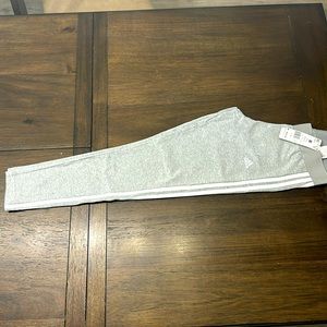 Women’s Adidas loungewear leggings. Grey with 3 white stripes Size M